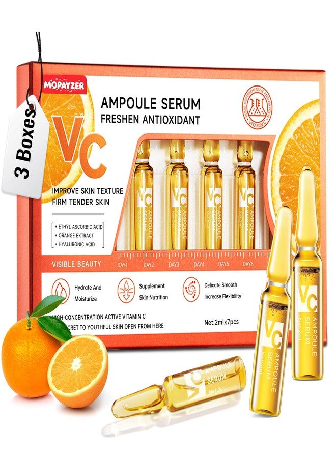 mopayzer Vitamin C Face Serum, Hyaluronic Acid + Niacinamide + Ascorbic Acid, Anti Aging Facial Serum Ampoules for Wrinkles, Firmness & Moisturizing, Organic Vitamin C for Face with Three Boxes of 21 Ampoules - Image 1